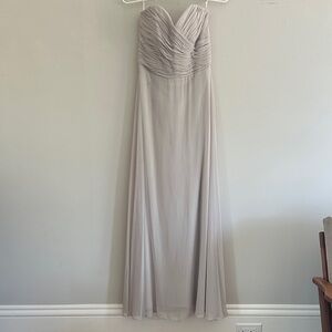 After Six Strapless Ruched Sweetheart Chiffon Gown in Light Gray